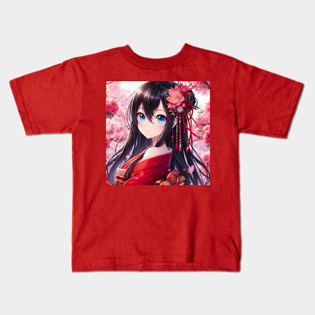 Anime girl in kimono Kids T-Shirt by Donkeh23